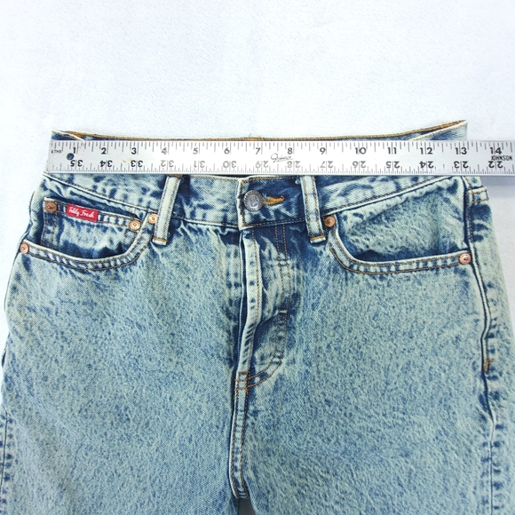 Teddy Fresh Women's Green Acid Wash Jeans Size 26 High Rise Raw Hem Button Fly - Picture 8 of 15